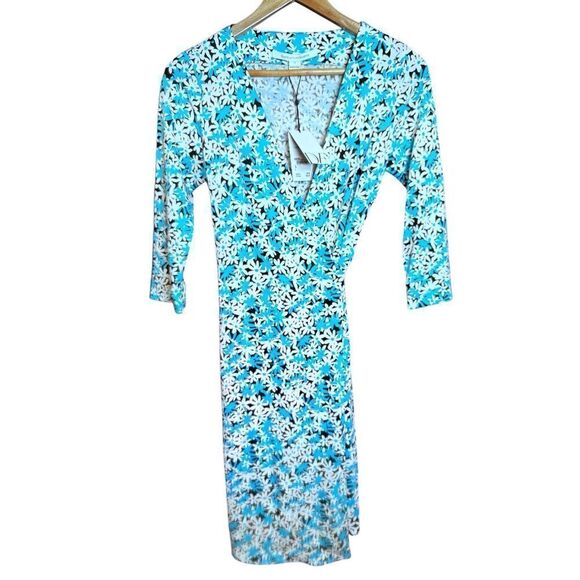Diane Von Furstenberg New Julian Two Wrap Dress Garden Daisy Azure Blue Size 4 - Picture 3 of 9